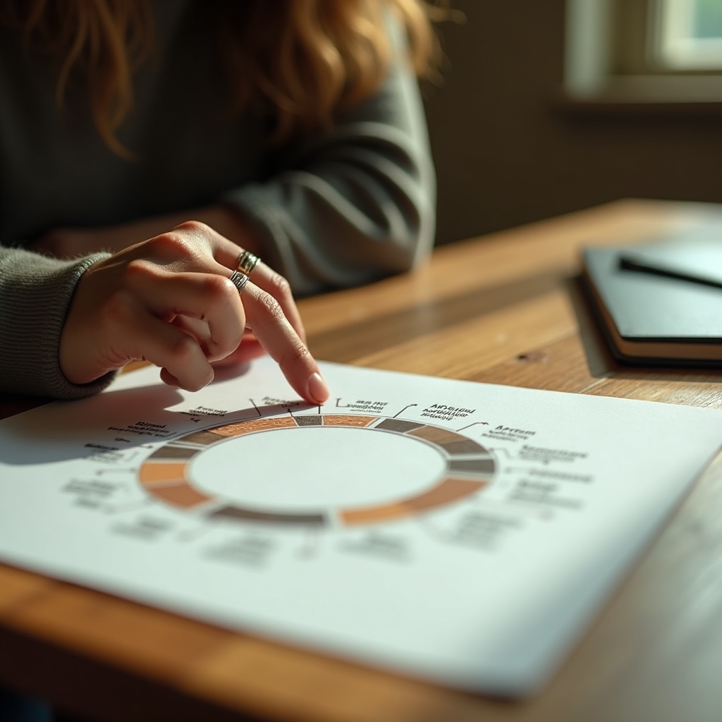 Persona analizando el ciclo de vida de un producto sobre un diagrama impreso en papel