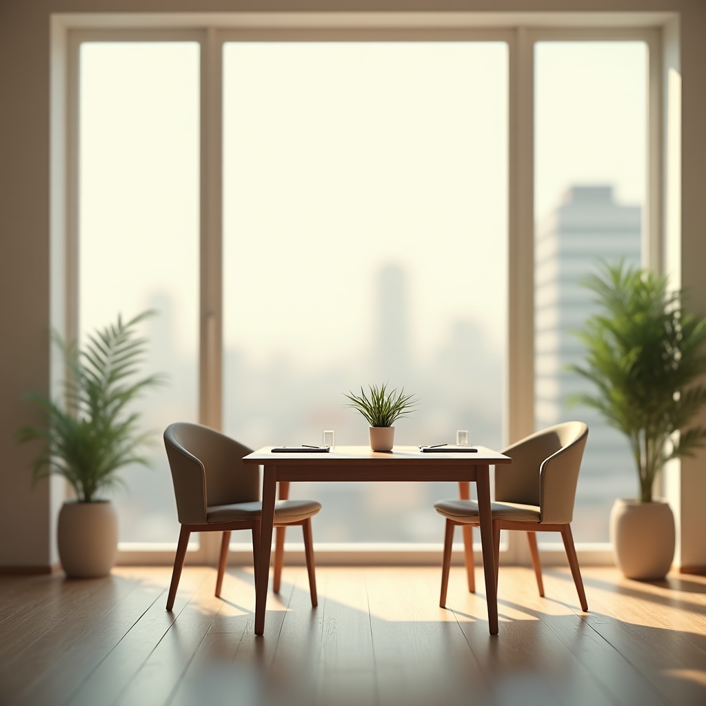 Sala de reuniones del programa de formación en Granada con luz natural y mesa de trabajo
