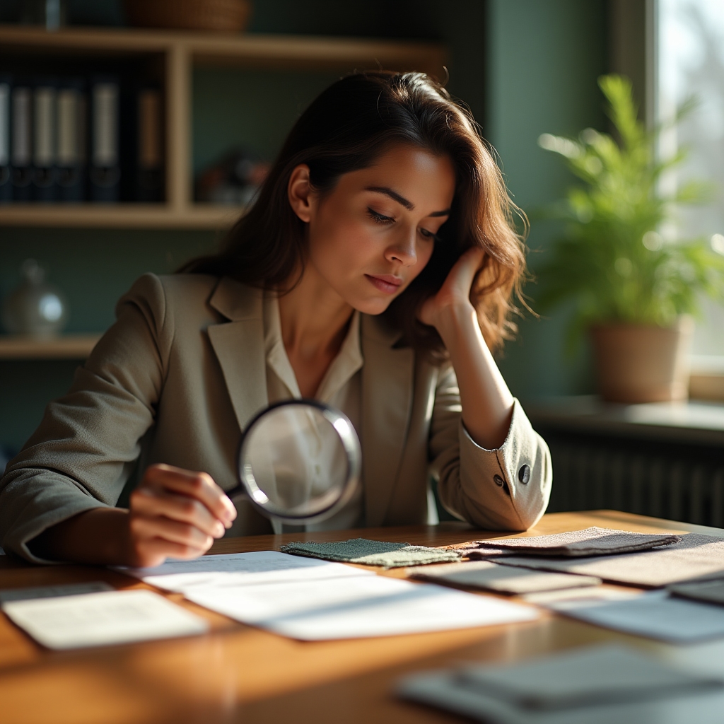 Persona revisando fichas técnicas y certificaciones de proveedores en una mesa de trabajo